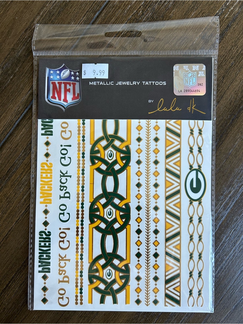 NFL Green Bay Packers Metallic Jewelry Temporary Tattoos Sheet by Lulu DK - NWT